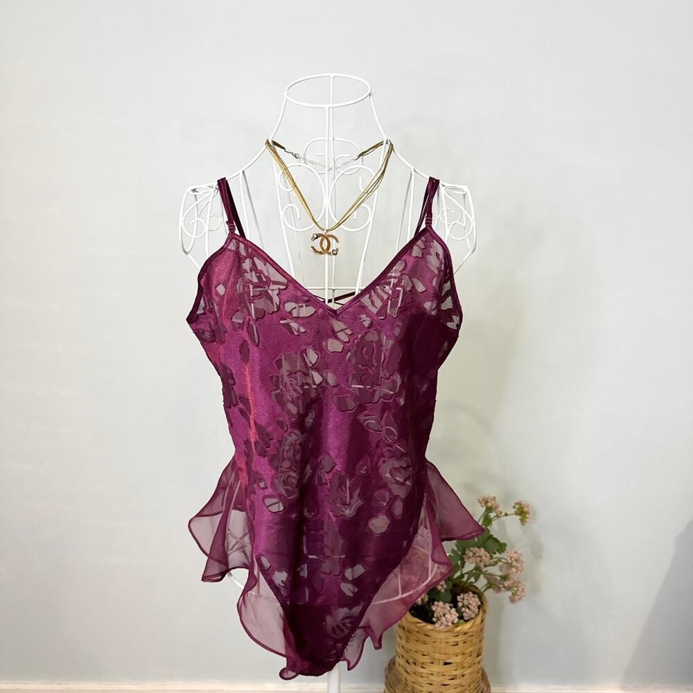 NWT vintage 90s Victoria’s Secret gold label teddy maroon ruffle one piece